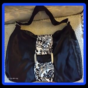 Lisa Lill Studio Black Satin Hobo Shoulder Bag w/Buckle & Velour Clasp